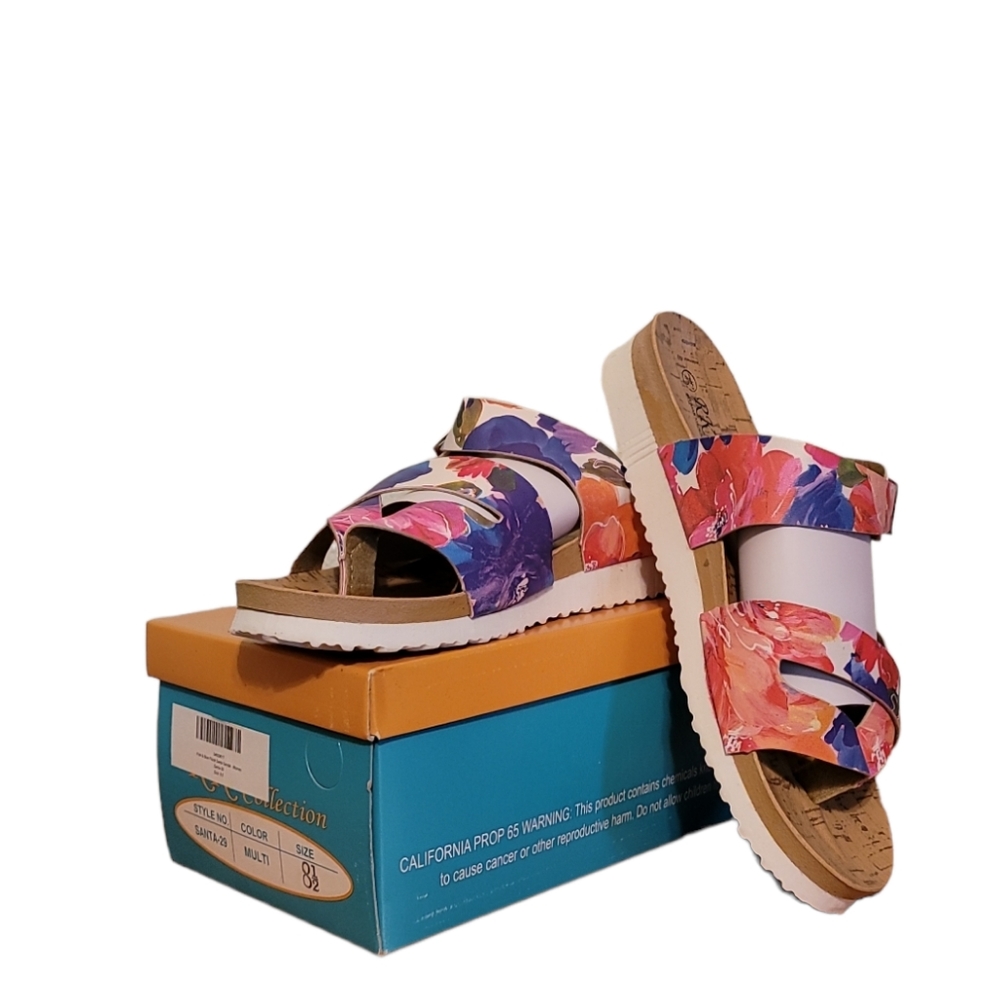 RK Collection Floral and Cork Slip On Sandles